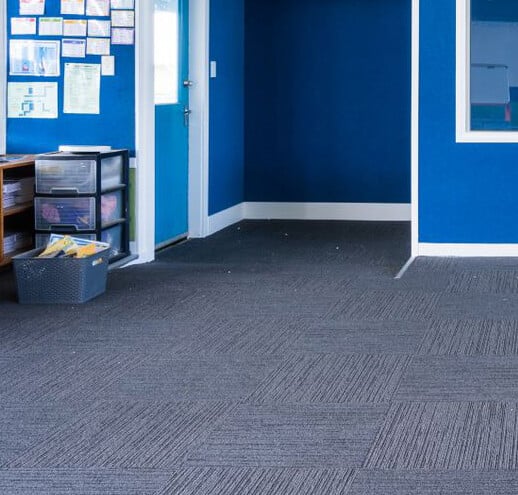 carpet tiles installed in classroom