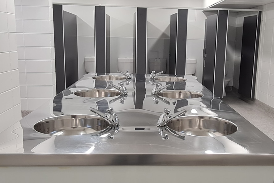 new basins installed as pert of the college bathroom renovation